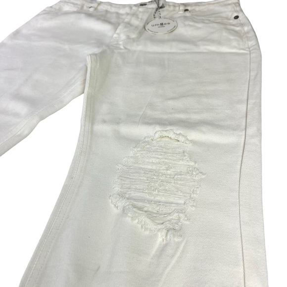 Umgee White Wide Legs Distressed Jeans With Frayed Hem Womens Size 9 - Picture 6 of 16